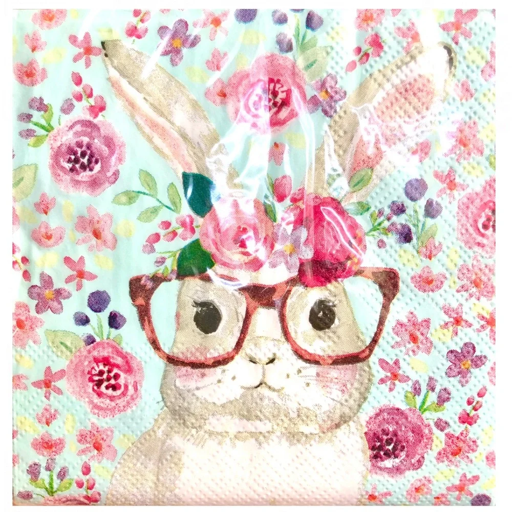Crown Floral Bunny Rabbit Cocktail Beverage Napkins, 40 ct